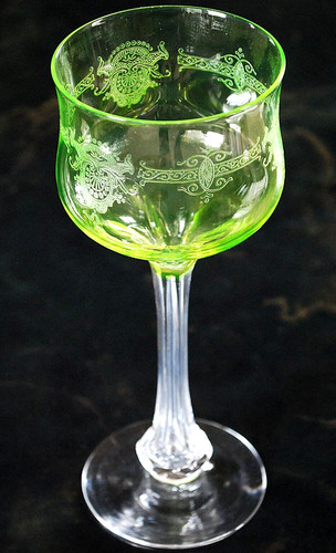 Antique needle etched - etched, green